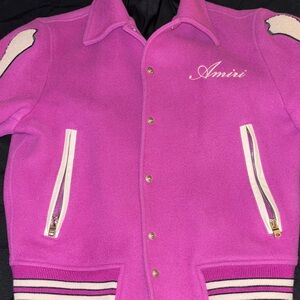 AMIRI Fuchsia Varsity Jacket with White Details